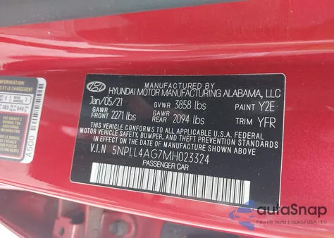 2021 Hyundai Elantra Se from USA, damaged, VIN 5NPLL4AG7MH023324